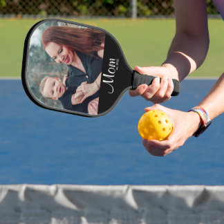 Mom Established Modern Bold Script Photo Pickleball Paddle