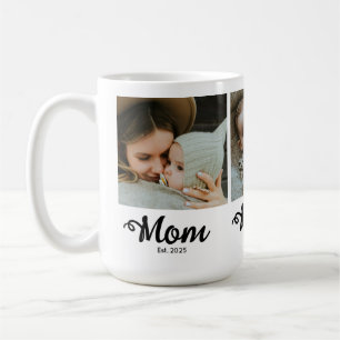 Mom Established Modern Bold Script White 3 Photo Coffee Mug