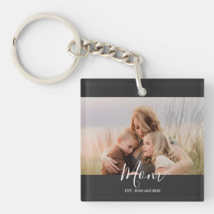 Mom Established Modern Elegant Script Photo  Key Ring