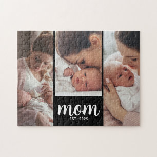 Mom Established Modern Script 3 Photo Jigsaw Puzzle