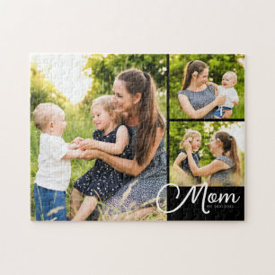 Mom Established Modern Script 3 Photo Jigsaw Puzzle