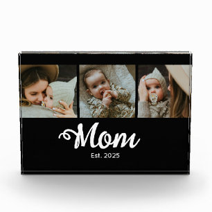 Mom Established Modern Script Black 3 Photo Block