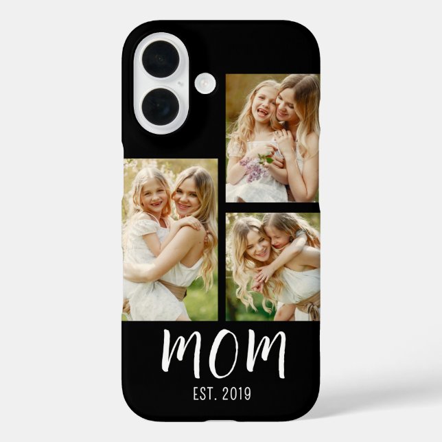Mom Established Modern Script Black 3 Photo Case-Mate iPhone Case (Back)
