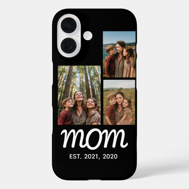 Mom Established Modern Script Black 3 Photo Case-Mate iPhone Case (Back)