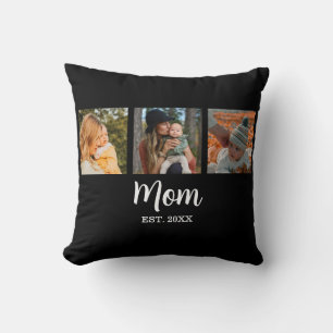 Mom Established Modern Script Black 3 Photo Cushion