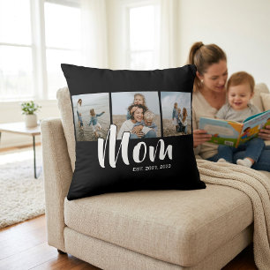 Mom Established Modern Script Black 3 Photo Cushion