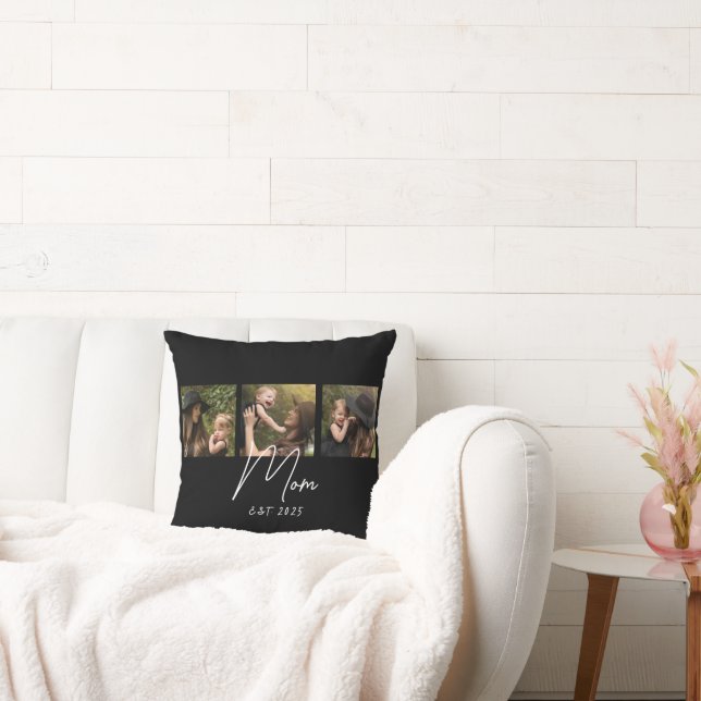 Mom Established Modern Script Black 3 Photo Cushion (Couch)