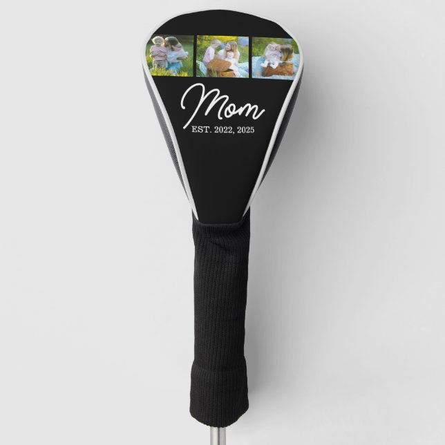Mom Established Modern Script Black 3 Photo Golf Head Cover (Front)
