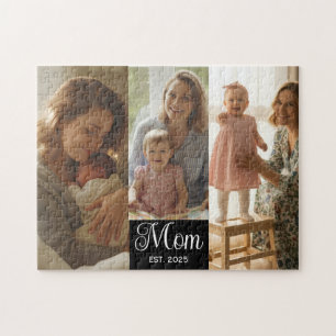 Mom Established Modern Script Black 3 Photo Jigsaw Puzzle