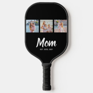 Mom Established Modern Script Black 3 Photo Pickleball Paddle