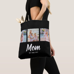 Mom Established Modern Script Black 3 Photo Tote Bag