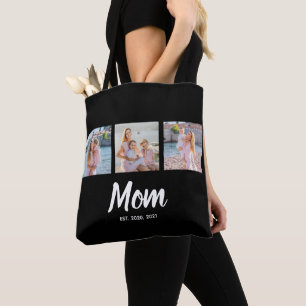 Mom Established Modern Script Black 3 Photo Tote Bag