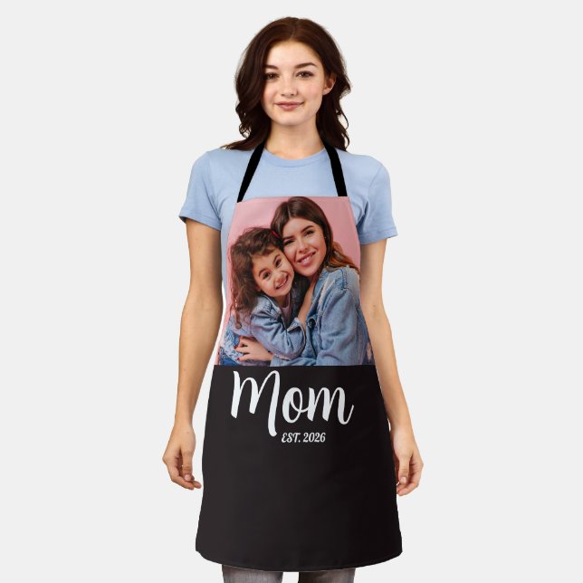 Mom Established Modern Script Photo Apron (Worn)