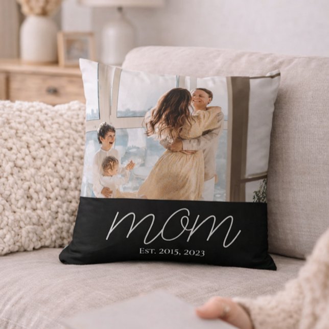 Mom Established Modern Script Photo  Cushion (Creator Uploaded)