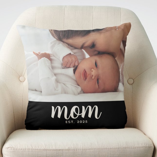 Mom Established Modern Script Photo Cushion (Creator Uploaded)