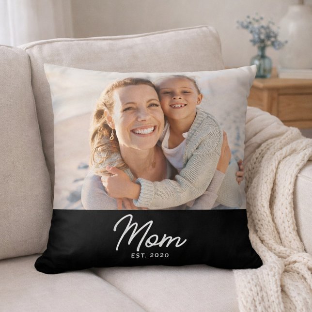 Mom Established Modern Script Photo Cushion (Creator Uploaded)