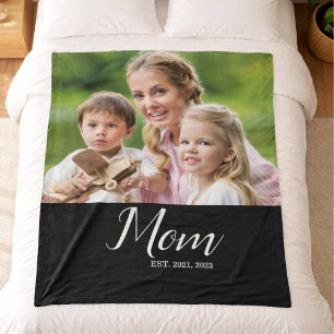 Mom Established Modern Script Photo Fleece Blanket