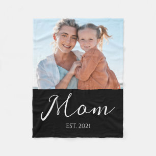 Mom Established Modern Script Photo Fleece Blanket