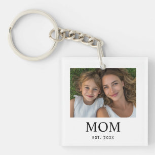 Mom Established Modern Script Photo Key Ring