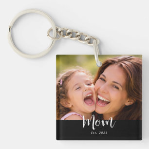 Mom Established Modern Script Photo Key Ring