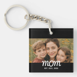 Mom Established Modern Script Photo Key Ring