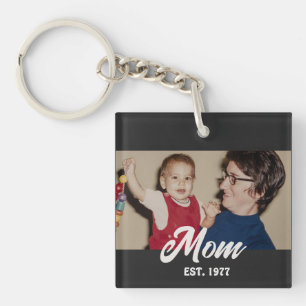 Mom Established Modern Script Photo Key Ring