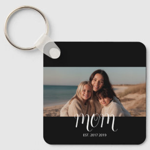 Mom Established Modern Script Photo  Key Ring