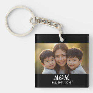 Mom Established Modern Script Photo Key Ring