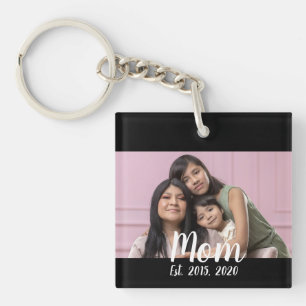 Mom Established Modern Script Photo Key Ring