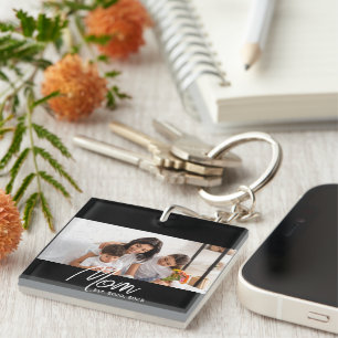 Mom Established Modern Script Photo Keychain