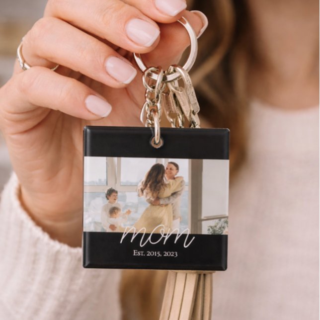 Mom Established Modern Script Photo Keychain (Creator Uploaded)