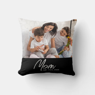 Mom Established Modern Script Photo Throw Pillow