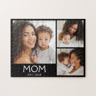 Mom Established Modern Typography Black 3 Photo  Jigsaw Puzzle