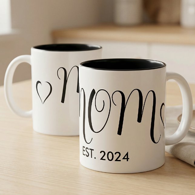 Mom Established New Mom Big Script Heart Two-Tone Coffee Mug (Creator Uploaded)