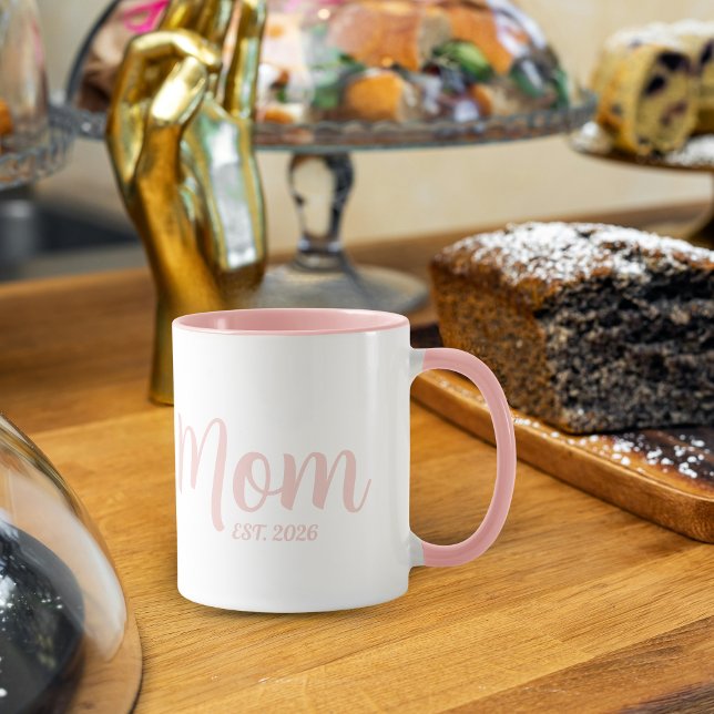 Mom Established New Mom Gift Mug (Mom Established New Mom since simple minimal script font mom mum for her first time)