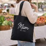 Mom Established New Mom Gift Tote Bag<br><div class="desc">Black White Mama Established New Mom Gift - Minimal Elegant Script Mom Tote Bag - Add your custom "Est" established year date when your first child was born. Add additional years for each child.</div>