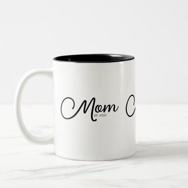 Mom Established New Mom Gift Two-Tone Coffee Mug (Left)