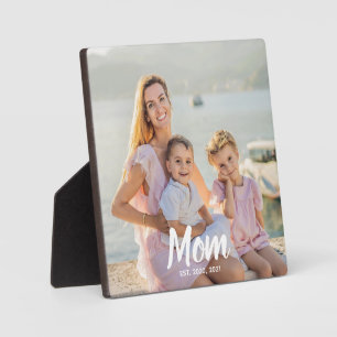 Mom Established Personalized Script Photo Keepsake Plaque