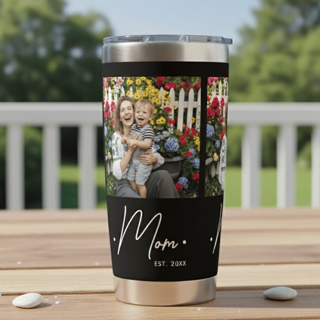 Mom Established Script 3 Photo Black Insulated Tumbler (Creator Uploaded)