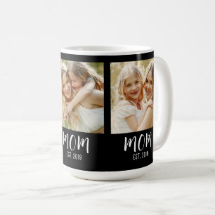 Mom Established Script Black 3 Photo Coffee Mug