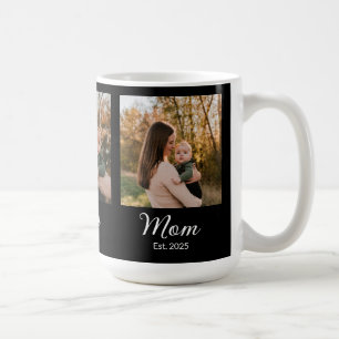 Mom Established Script Black 3 Photo Coffee Mug