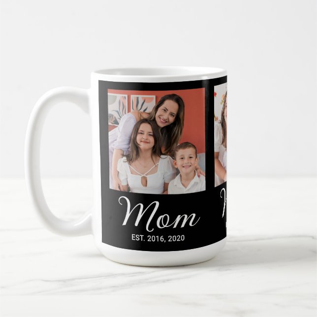 Mom Established Script Black 3 Photo  Coffee Mug (Left)