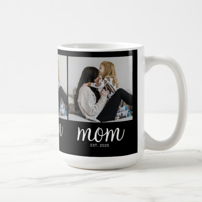 Mom Established Script Black 3 Photo Coffee Mug (Right)