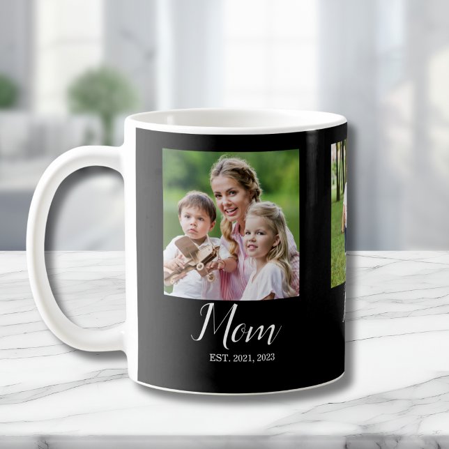 Mom Established Script Black 3 Photo Coffee Mug (Creator Uploaded)