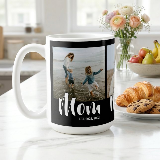 Mom Established Script Black 3 Photo Coffee Mug (Mom Established Script Black 3 Photo Coffee Mug)
