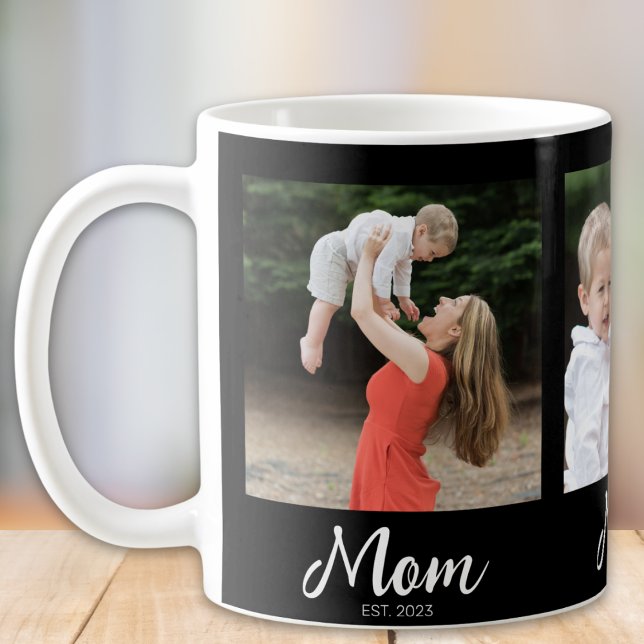 Mom Established Script Black 3 Photo Coffee Mug (Creator Uploaded)
