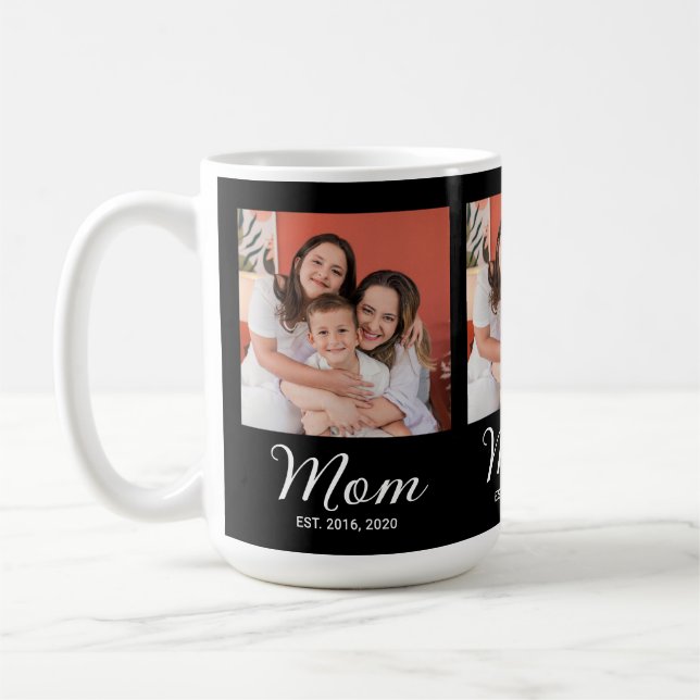 Mom Established Script Black 3 Photo Coffee Mug (Left)