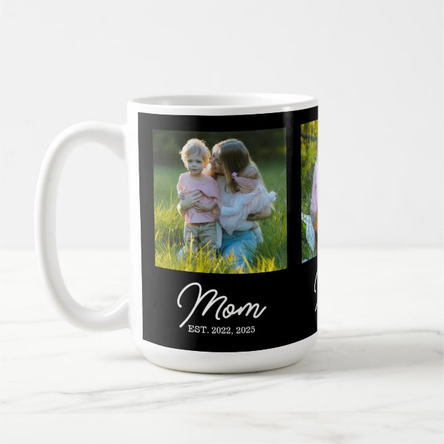 Mom Established Script Black 3 Photo Coffee Mug (Left)