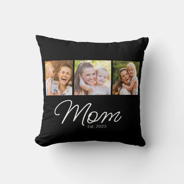 Mom Established Script Black 3 Photo Cushion (Front)
