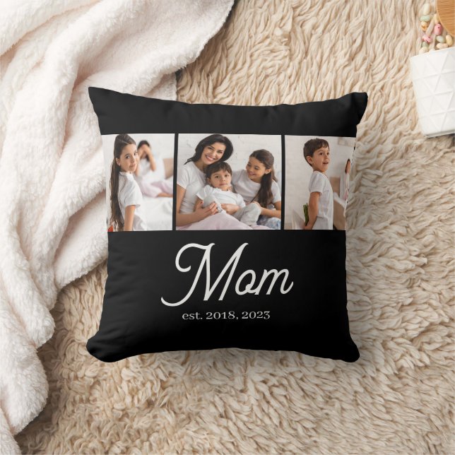 Mom Established Script Black 3 Photo Cushion (Blanket)